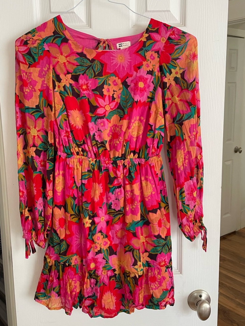 Billabong Floral Boho dress XS Pink Sheer Long Sleeve